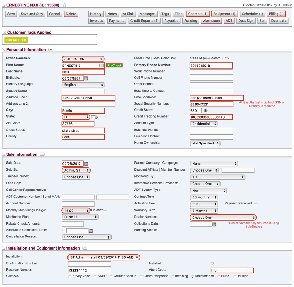 Customer Information Required Fields